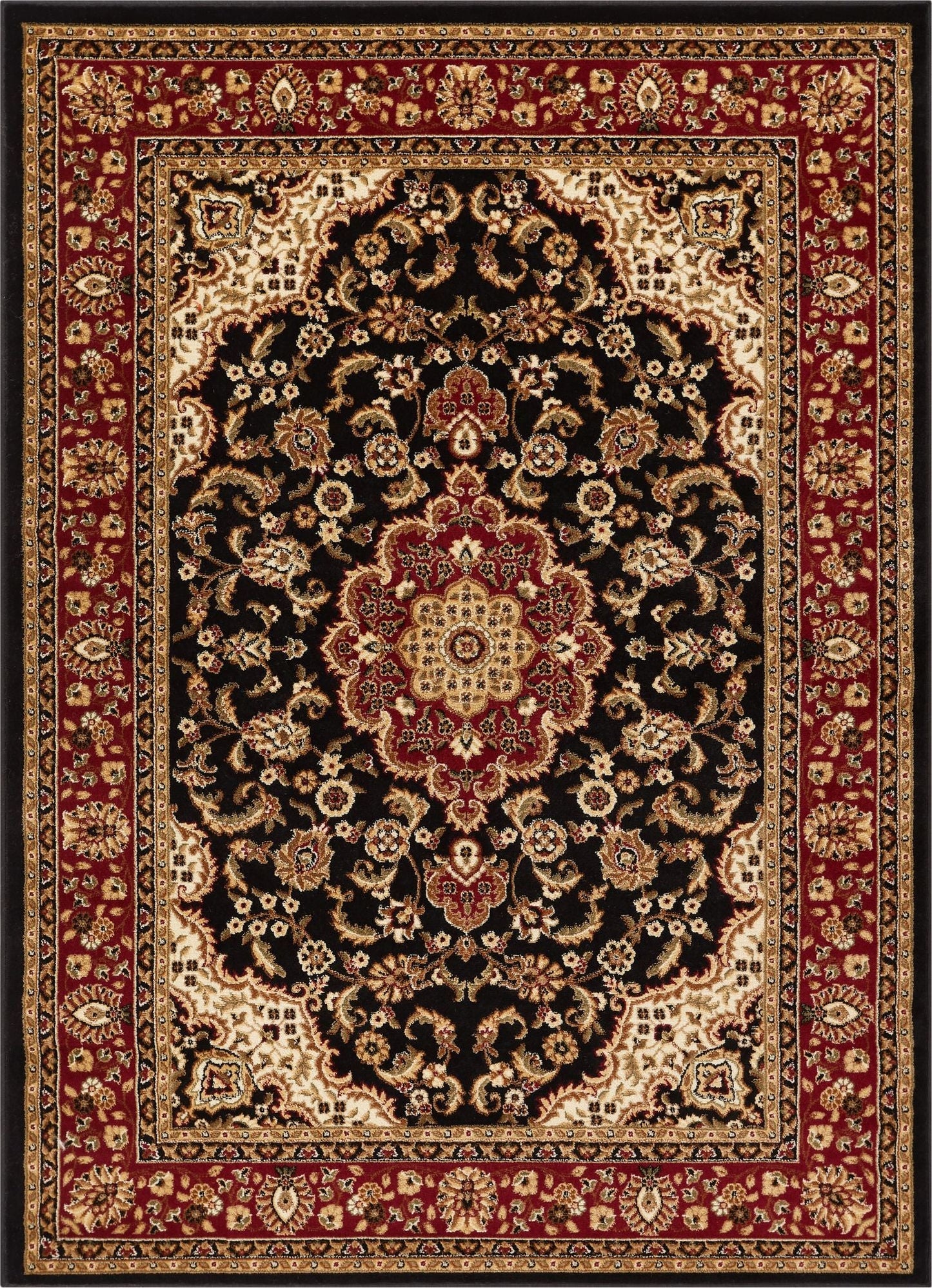 Medallion Kashan Black Traditional Rug 54103