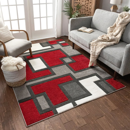 Imagination Squares Red Modern Rug 60090