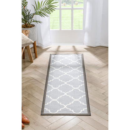 Brooklyn Trellis Grey Modern Non Slip Washable Rug 6518