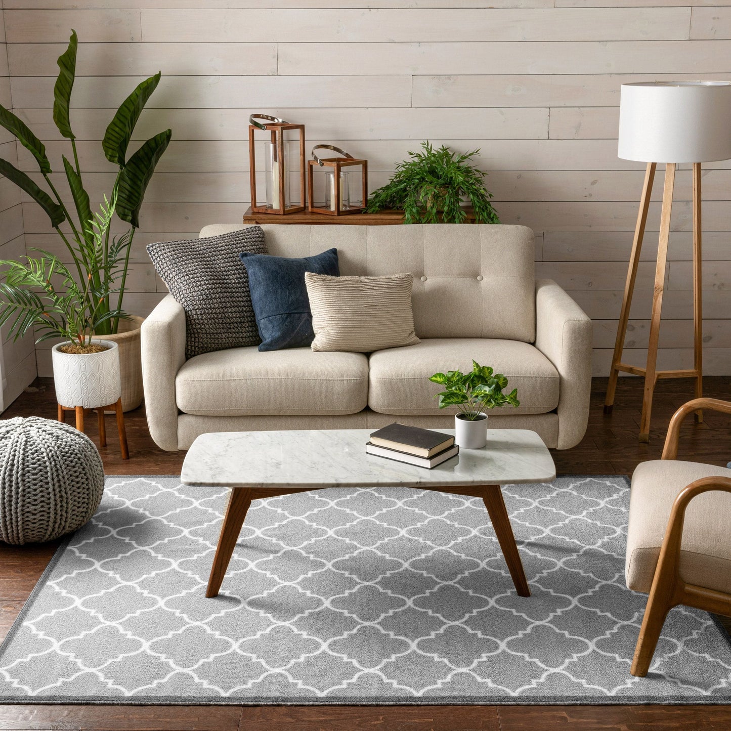 Brooklyn Trellis Grey Modern Non Slip Washable Rug 6518