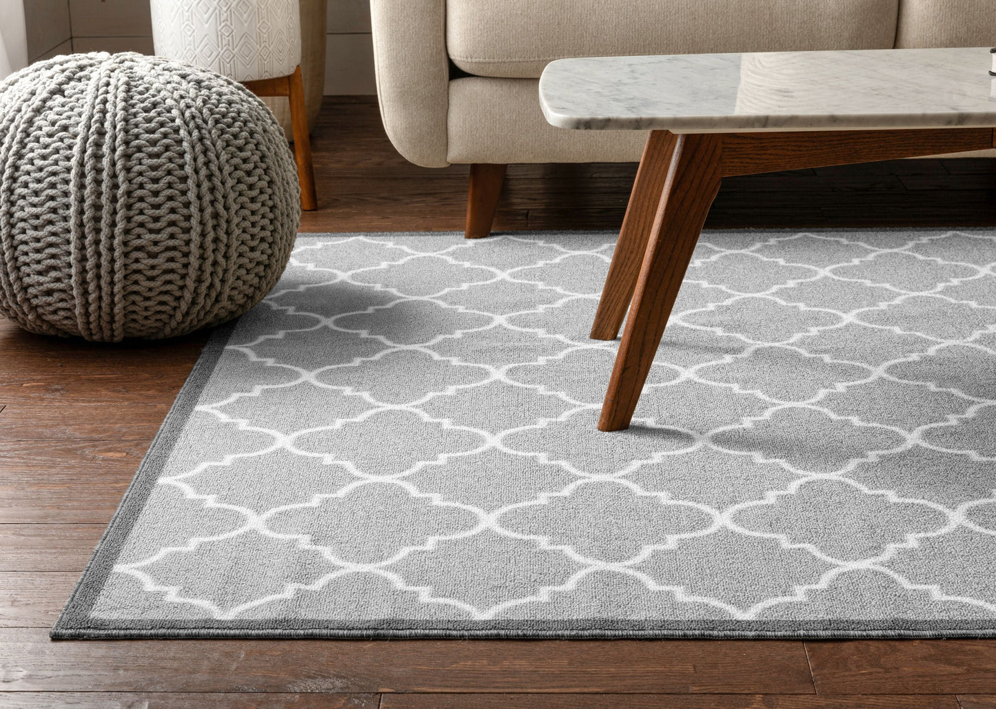 Brooklyn Trellis Grey Modern Non Slip Washable Rug 6518