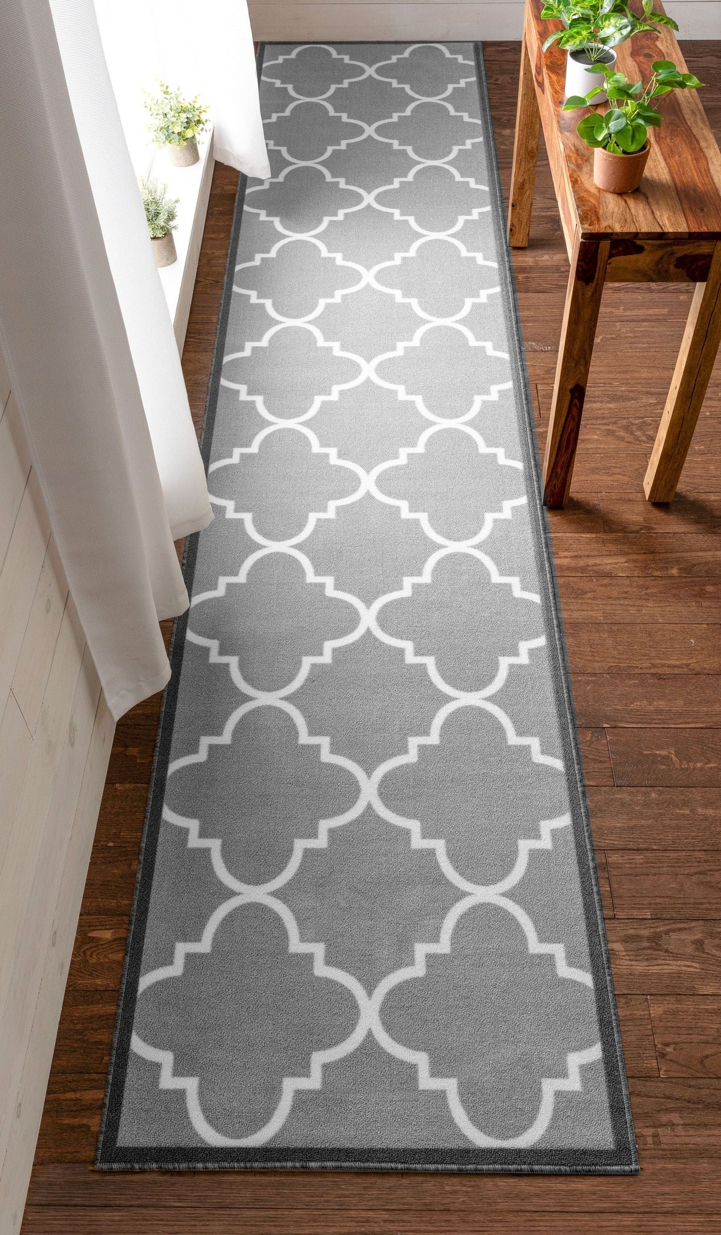 Brooklyn Trellis Grey Modern Non Slip Washable Rug 6518
