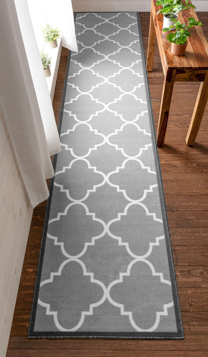 Brooklyn Trellis Grey Modern Non Slip Washable Rug 6518