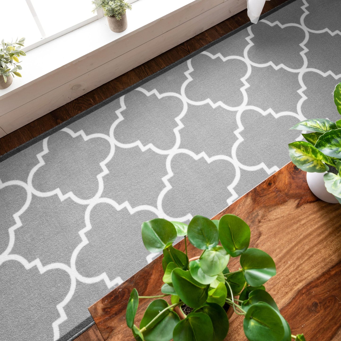 Brooklyn Trellis Grey Modern Non Slip Washable Rug 6518