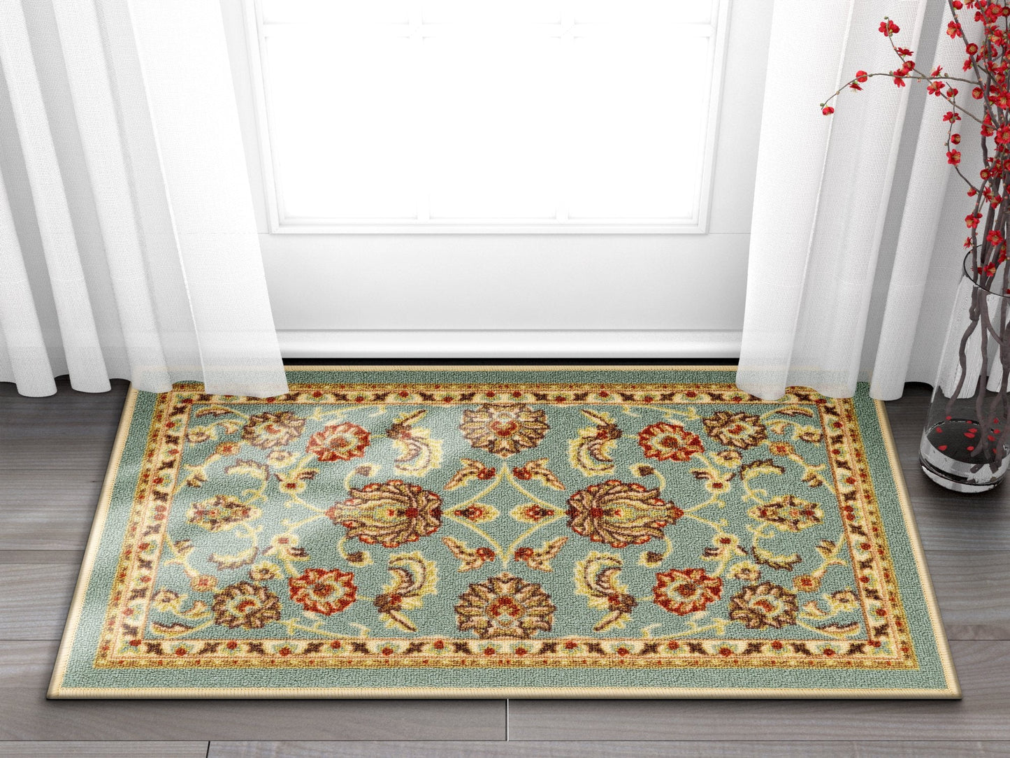 Tabriz Blue Traditional Non Slip Washable Rug 6636