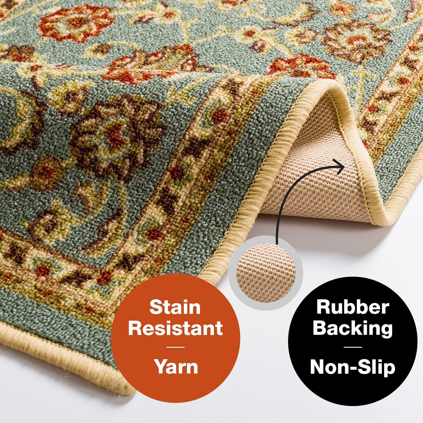 Tabriz Blue Traditional Non Slip Washable Rug 6636