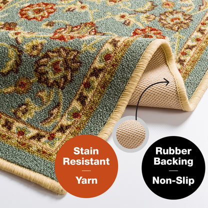 Tabriz Blue Traditional Non Slip Washable Rug 6636
