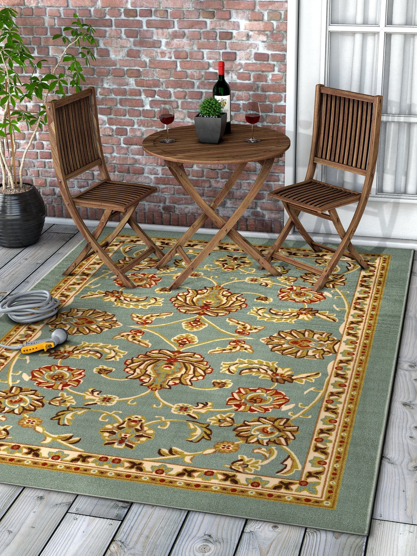 Tabriz Blue Traditional Non Slip Washable Rug 6636