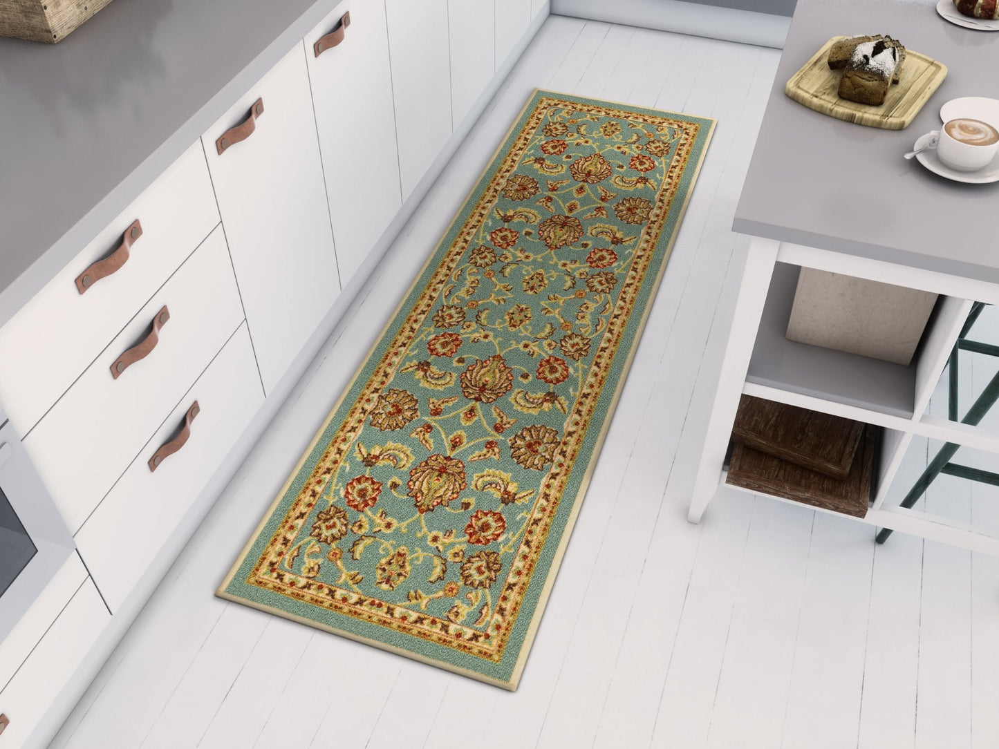 Tabriz Blue Traditional Non Slip Washable Rug 6636