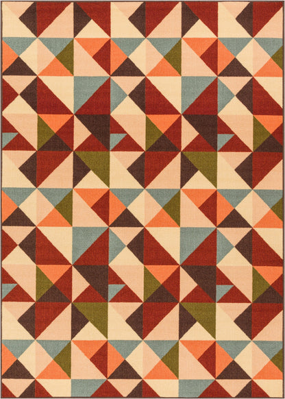 Vector Red Geometric Non Slip Washable Rug 6660