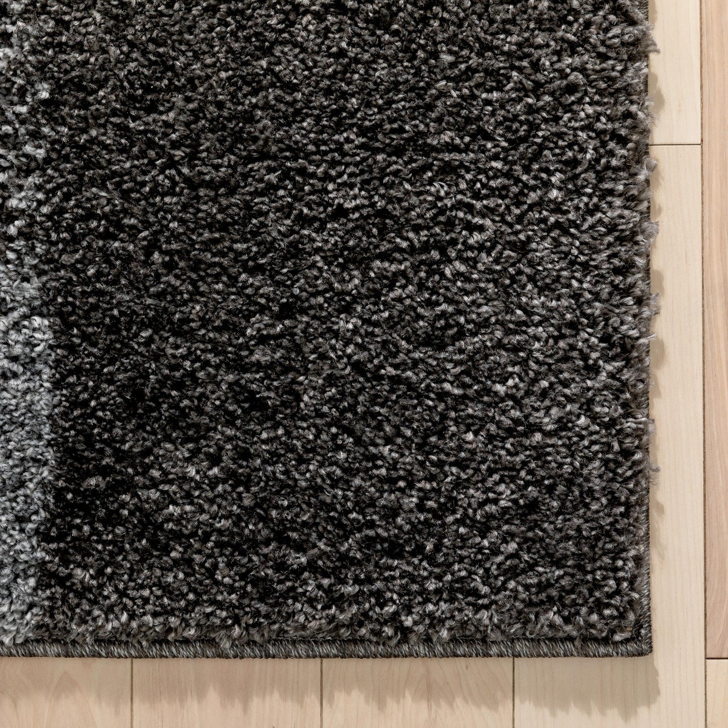 Cubes Geometric Boxes & Squares Dark Grey Thick Shag Rug 7007