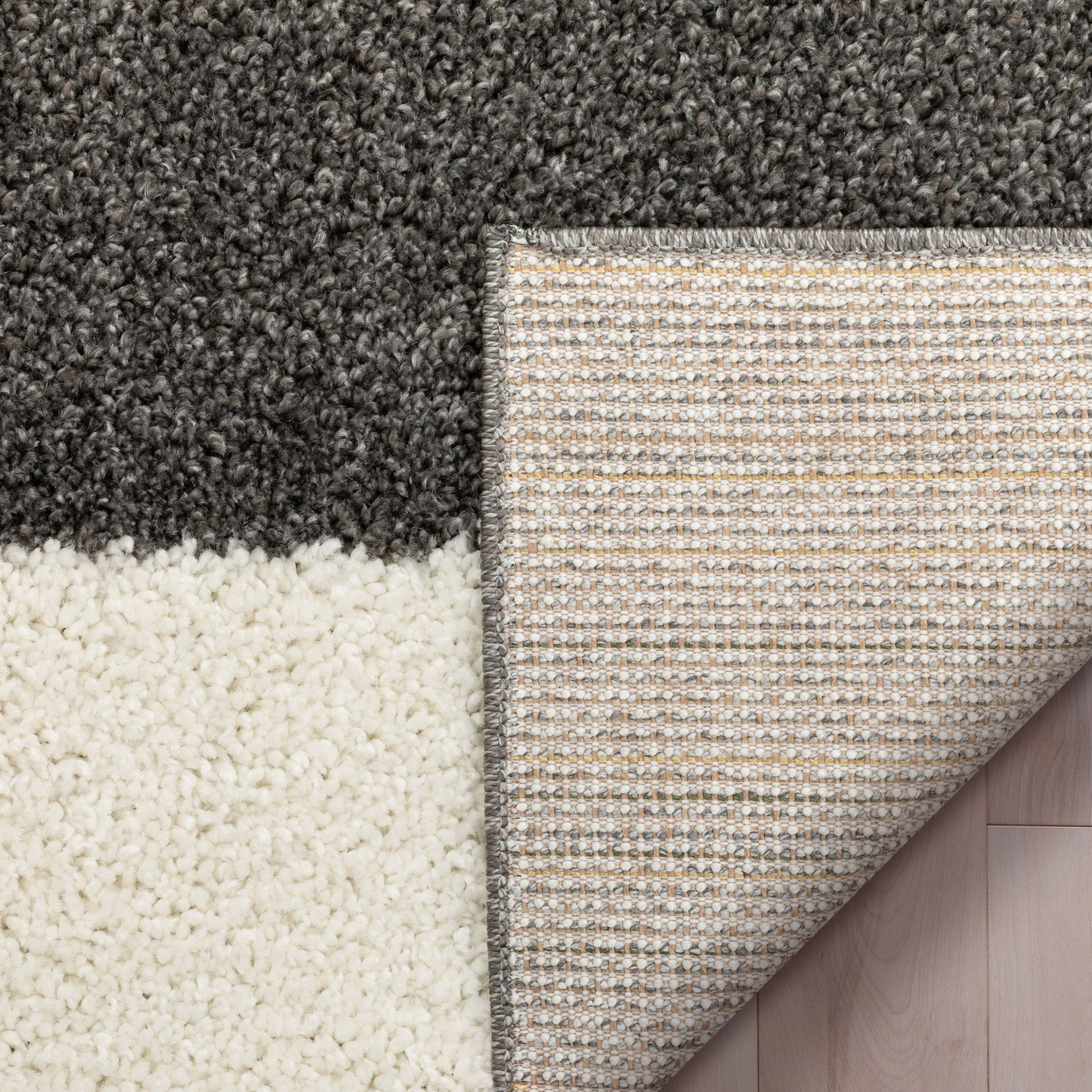 Cubes Geometric Boxes & Squares Dark Grey Thick Shag Rug 7007