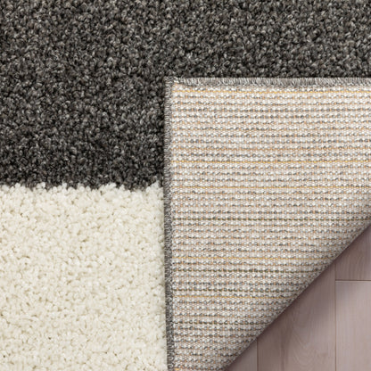 Cubes Geometric Boxes & Squares Dark Grey Thick Shag Rug 7007