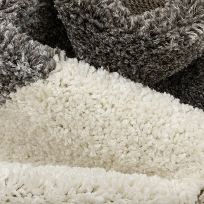 Cubes Geometric Boxes & Squares Dark Grey Thick Shag Rug 7007
