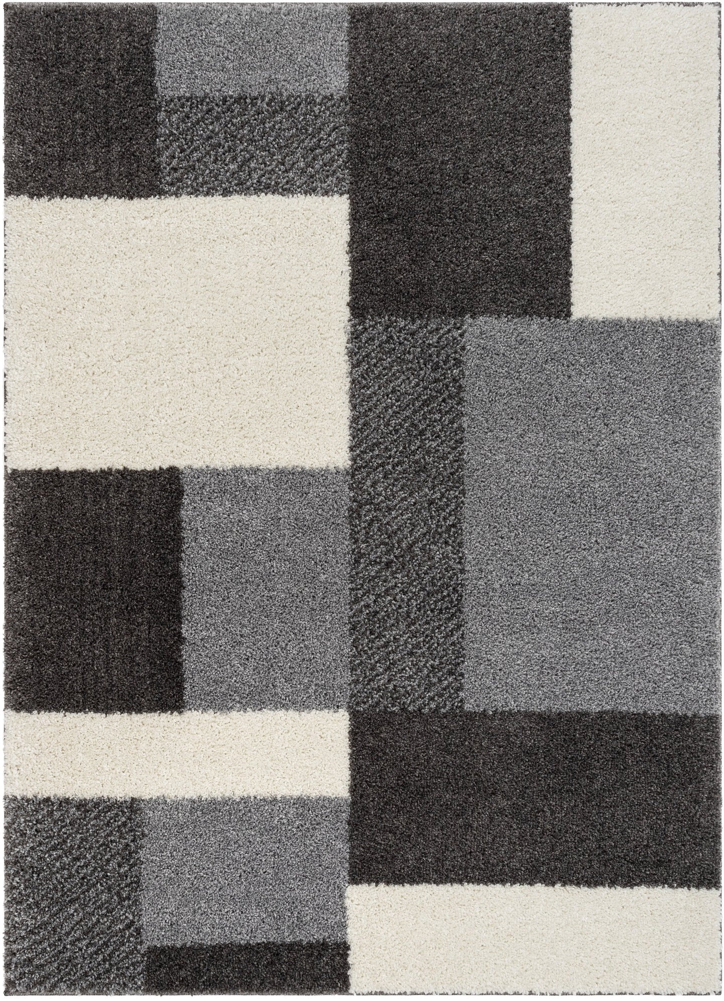 Cubes Geometric Boxes & Squares Dark Grey Thick Shag Rug 7007