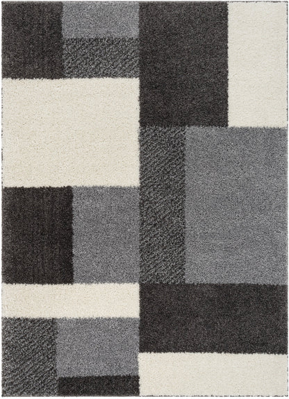 Cubes Geometric Boxes & Squares Dark Grey Thick Shag Rug 7007