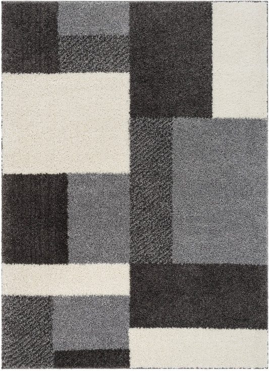 Cubes Geometric Boxes & Squares Dark Grey Thick Shag Rug 7007