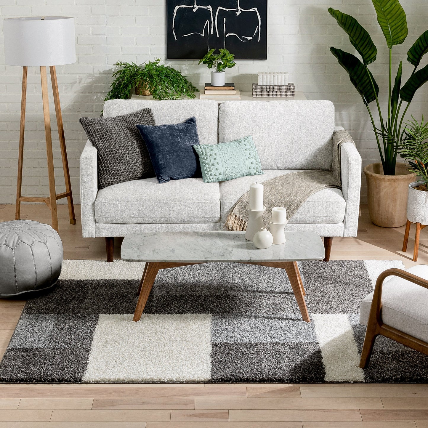 Cubes Geometric Boxes & Squares Dark Grey Thick Shag Rug 7007