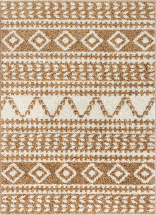 Cossima Moroccan Geometric Pattern Ivory Thick Shag Rug 7772