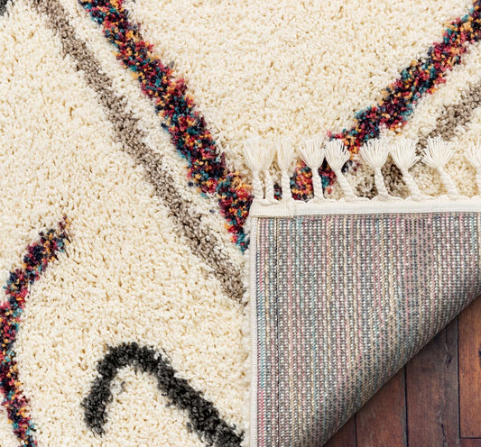 Demi Ivory Tribal Nomadic Diamond Shag Rug AA-02