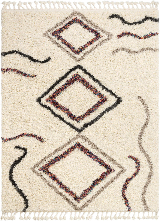 Demi Ivory Tribal Nomadic Diamond Shag Rug AA-02