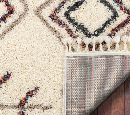 Collette Ivory Tribal Nomadic Diamond Shag Rug AA-32