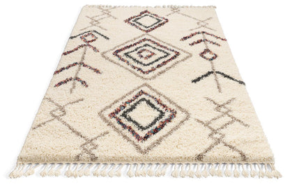Collette Ivory Tribal Nomadic Diamond Shag Rug AA-32