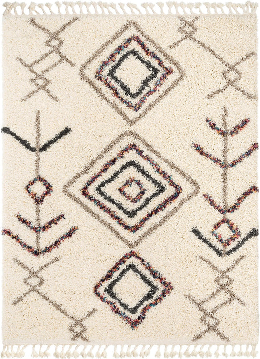 Collette Ivory Tribal Nomadic Diamond Shag Rug AA-32