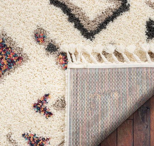 Deja Ivory Tribal Nomadic Diamond Shag Rug AA-62