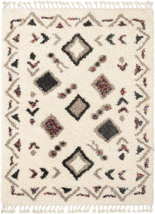 Deja Ivory Tribal Nomadic Diamond Shag Rug AA-62