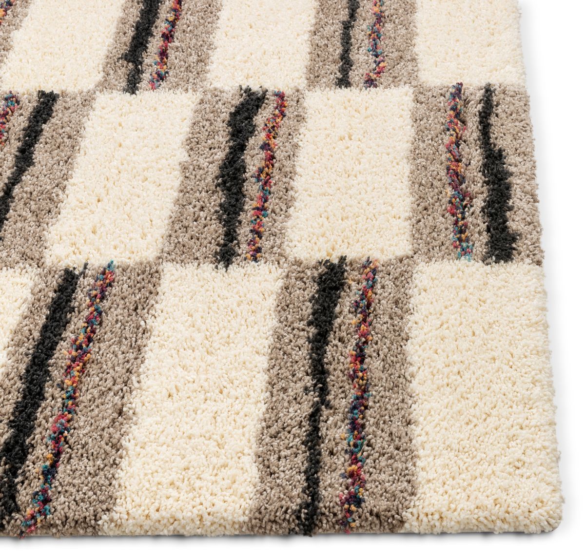 Claire Ivory Geometric Blocks Shag Rug AA-72