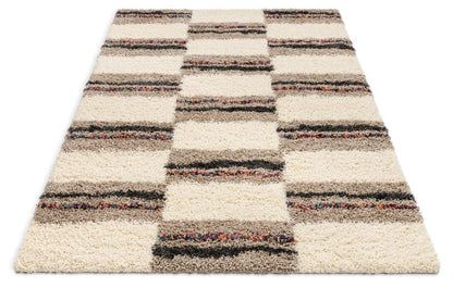 Claire Ivory Geometric Blocks Shag Rug AA-72