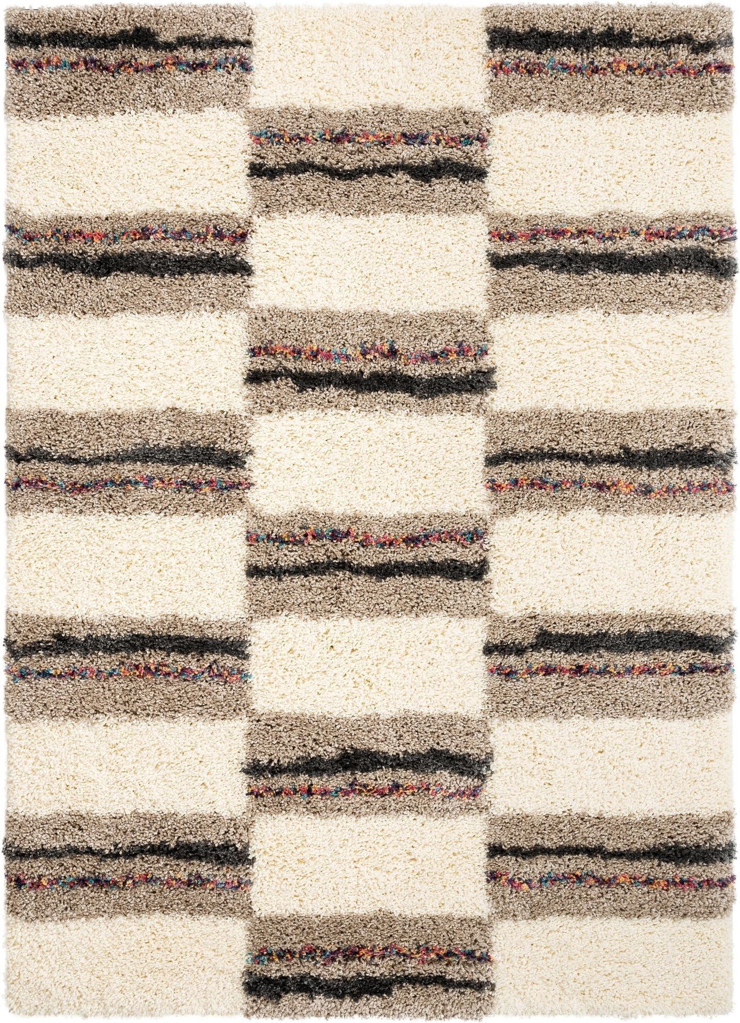 Claire Ivory Geometric Blocks Shag Rug AA-72