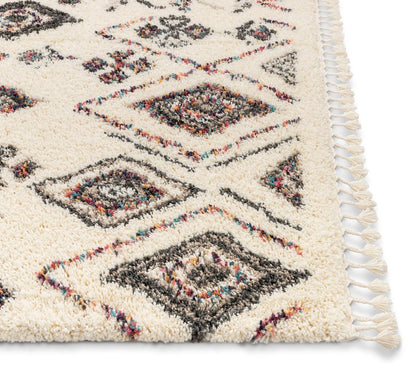 Pagette Ivory Tribal Nomadic Diamond Shag Rug AA-92