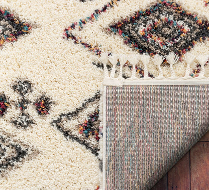 Pagette Ivory Tribal Nomadic Diamond Shag Rug AA-92