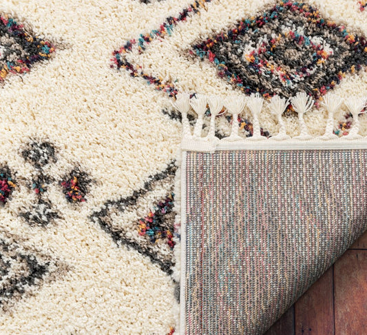 Pagette Ivory Tribal Nomadic Diamond Shag Rug AA-92