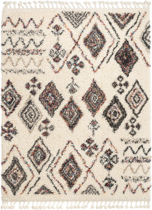 Pagette Ivory Tribal Nomadic Diamond Shag Rug AA-92