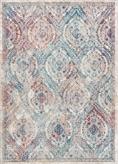 Ava Ivory Vintage Panel Mosaic Ogee Persian Rug AE-22
