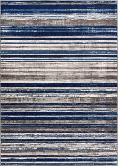 Signature Stripes Blue Modern Distressed Rug AM-74