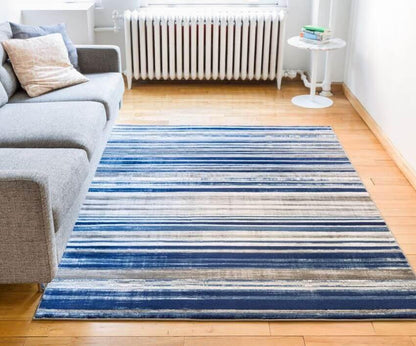 Signature Stripes Blue Modern Distressed Rug AM-74