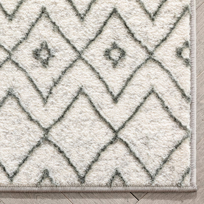 Hira Moroccan Trellis Geometric Ivory High-Low Rug ANT-12