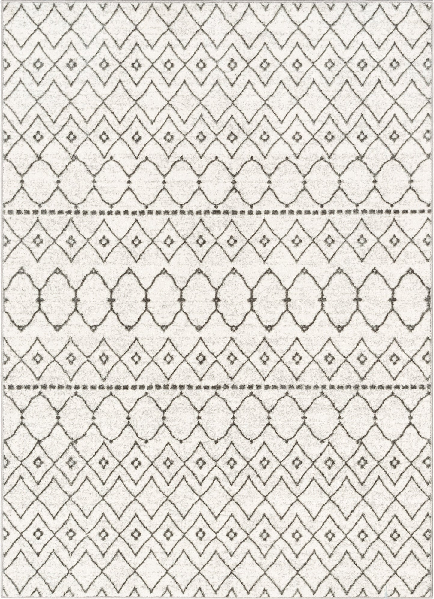 Hira Moroccan Trellis Geometric Ivory High-Low Rug ANT-12