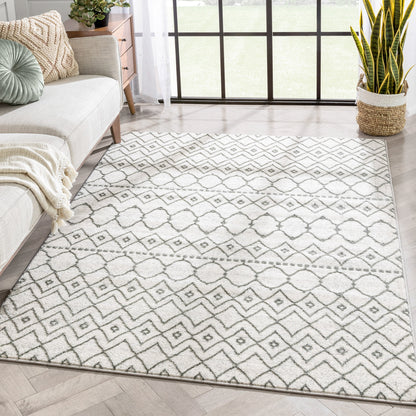 Hira Moroccan Trellis Geometric Ivory High-Low Rug ANT-12