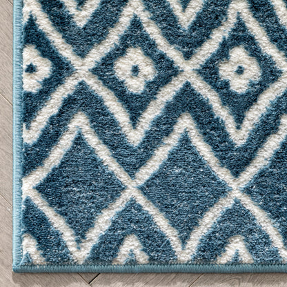 Hira Moroccan Trellis Geometric Blue High-Low Rug ANT-14