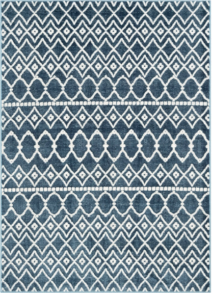 Hira Moroccan Trellis Geometric Blue High-Low Rug ANT-14