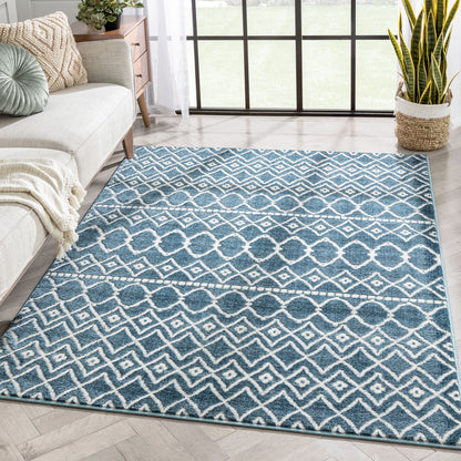 Hira Moroccan Trellis Geometric Blue High-Low Rug ANT-14