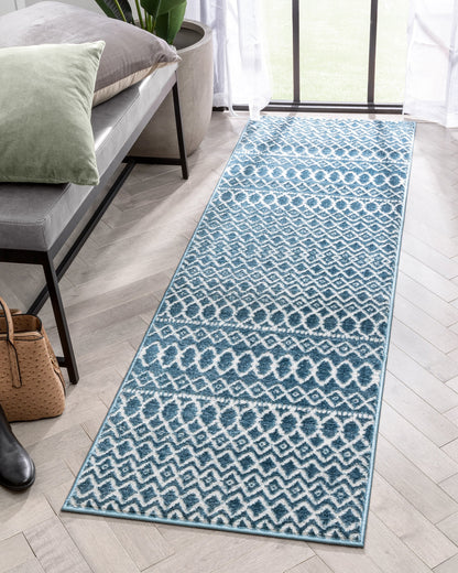 Hira Moroccan Trellis Geometric Blue High-Low Rug ANT-14