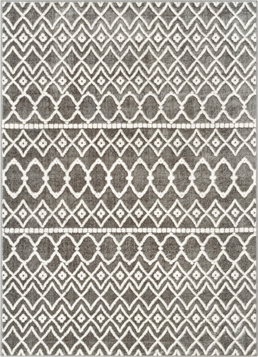 Hira Moroccan Trellis Geometric Grey High-Low Rug ANT-17