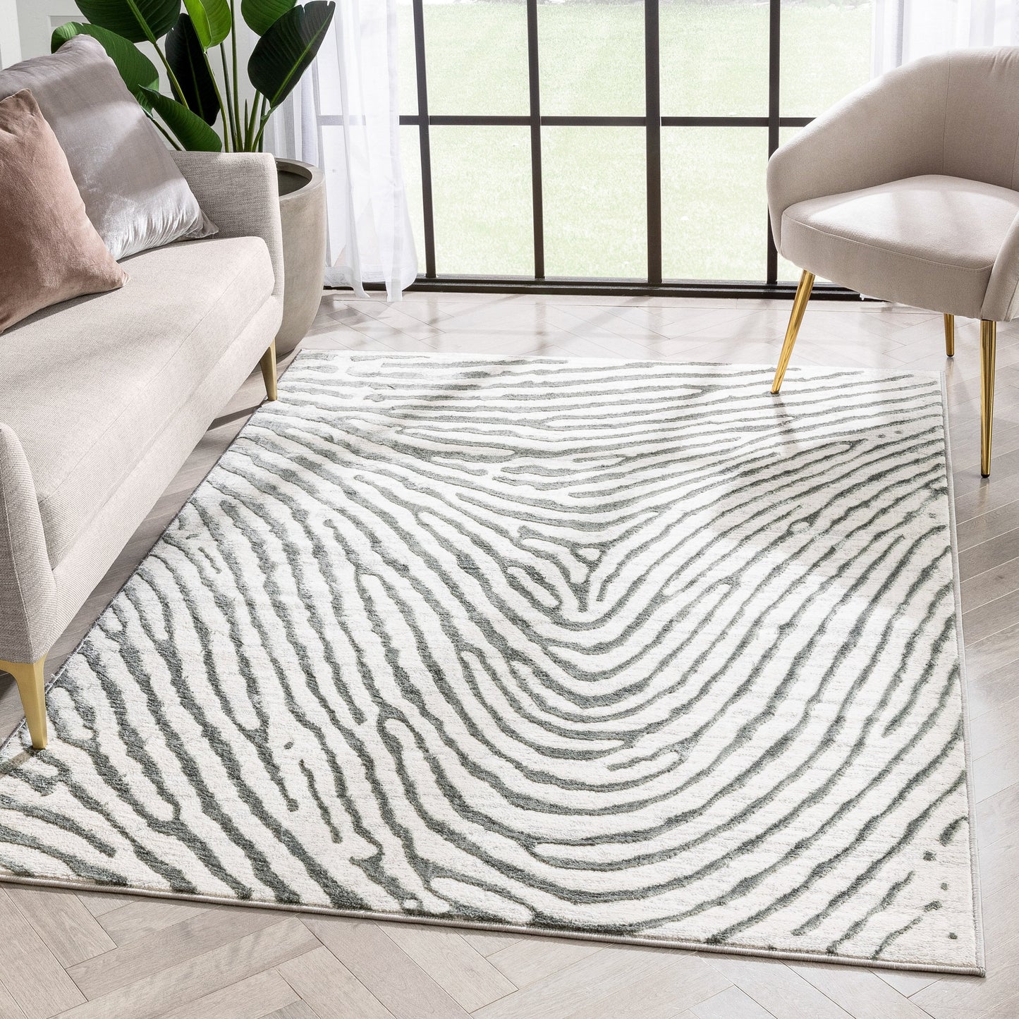 Asiya Modern Geometric Ivory High-Low Rug ANT-22
