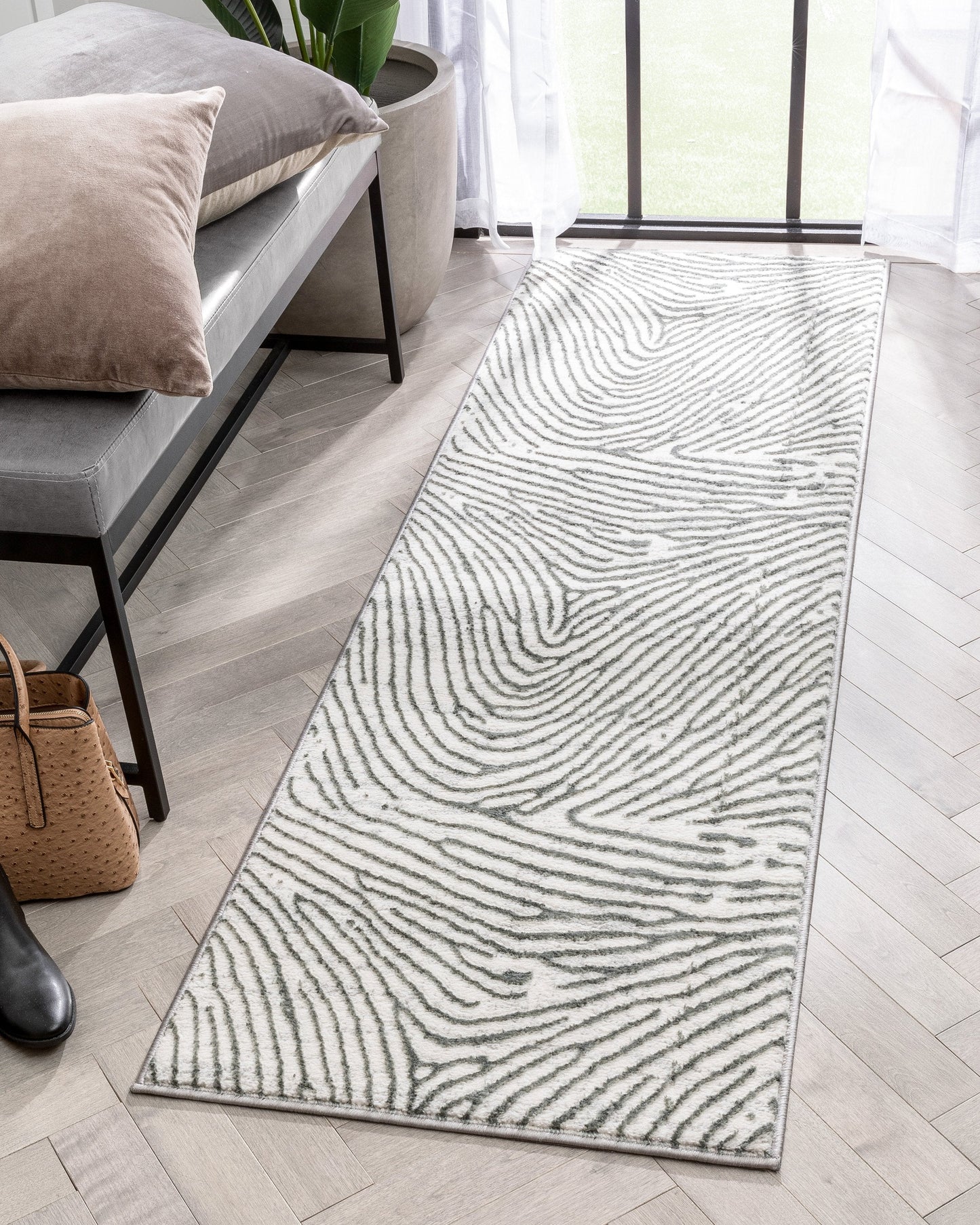 Asiya Modern Geometric Ivory High-Low Rug ANT-22